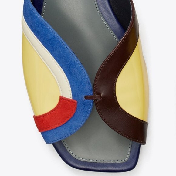 Tory Burch $348 Marquetry Slide Sandals Blue Red Brown 6 6.5 10 - Picture 9 of 12